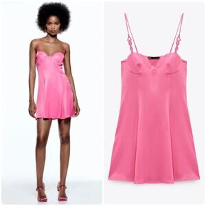 Zara Womens Blogger Fav Party Chain Strap Corset Satin Cami Slip Mini Dress XS‎